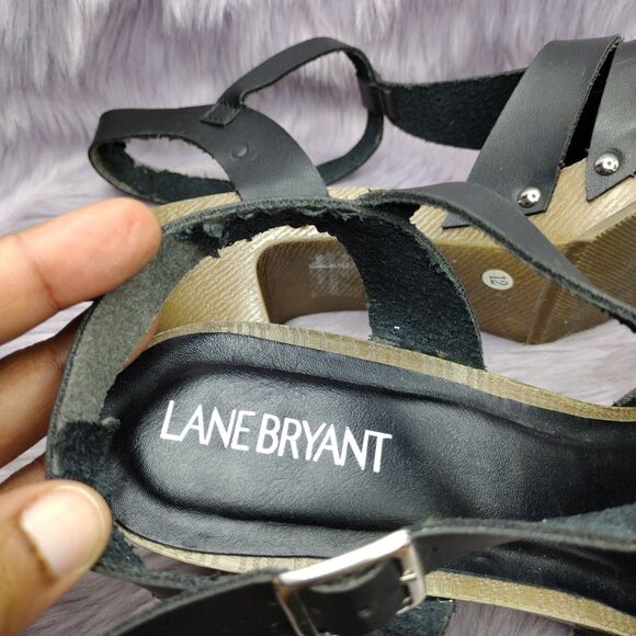 Lane Bryant Strap Chunky Block High Heel Sandal Sz 12 W Wide Width Black Brown - Picture 8 of 10